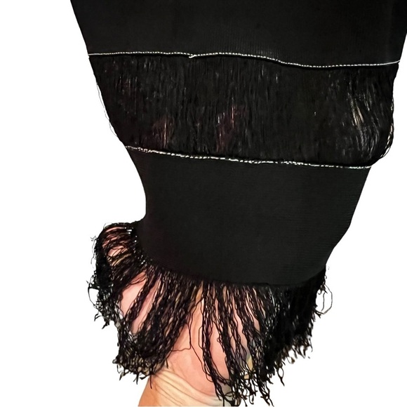 BLACK Sachin & Babi Seraphina Long Sleeve Fringe Knit Black Dress Gown S - Picture 10 of 16